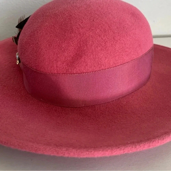 VTG Nordstrom Pink Hat 100% Rabbit Hair Made In England Fedora Derby Brooch Pin - Picture 4 of 15